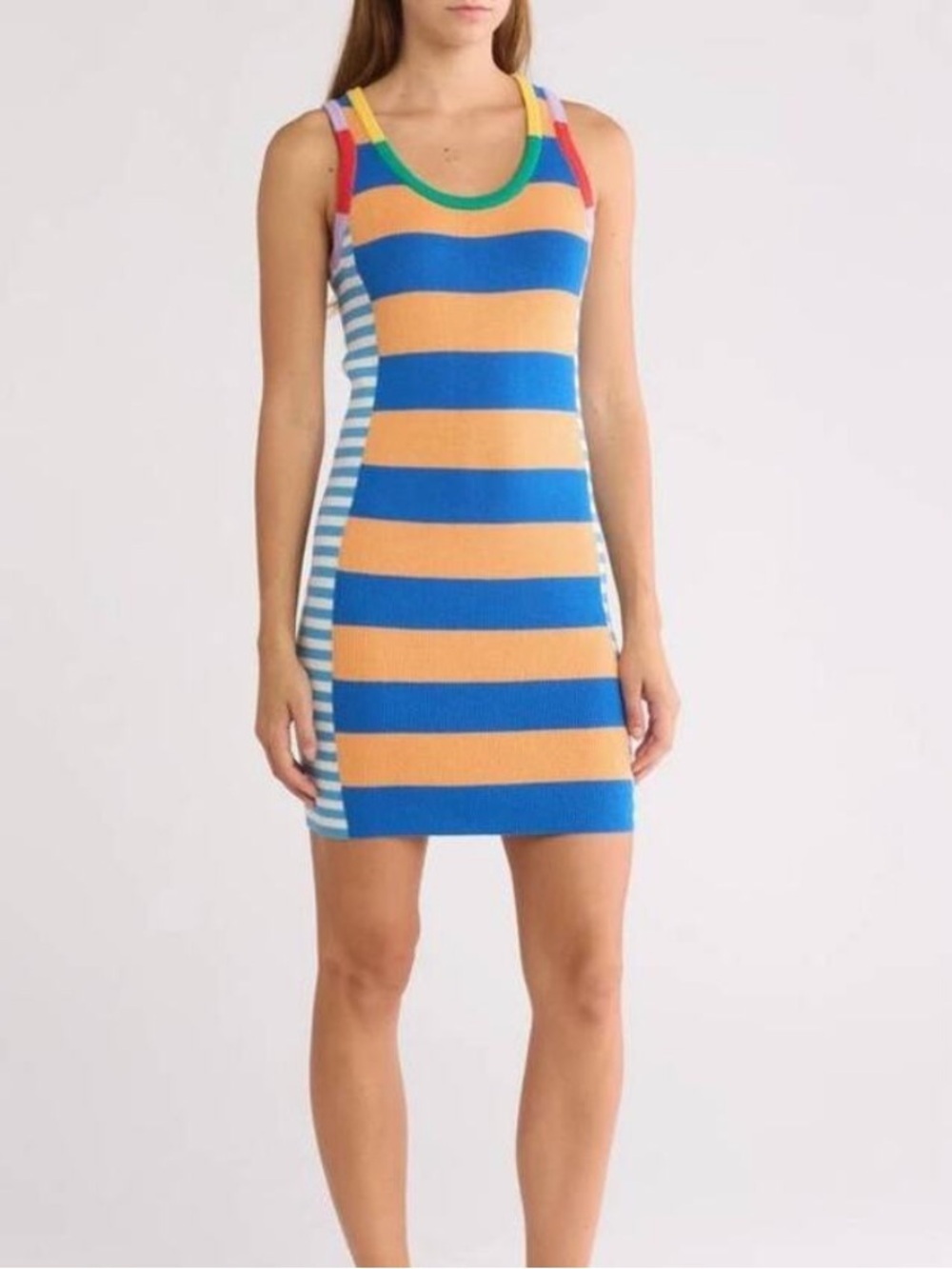 MOTHER chin ups mini dress colorblock stripe knit playful vacation size L